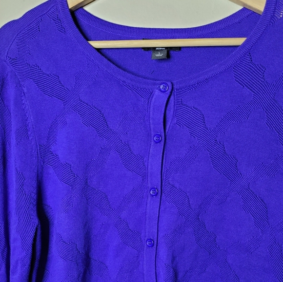 Jason Wu Cropped Cardigan L Royal Blue Textured Knit Button Front NWOT Preppy - Picture 3 of 8